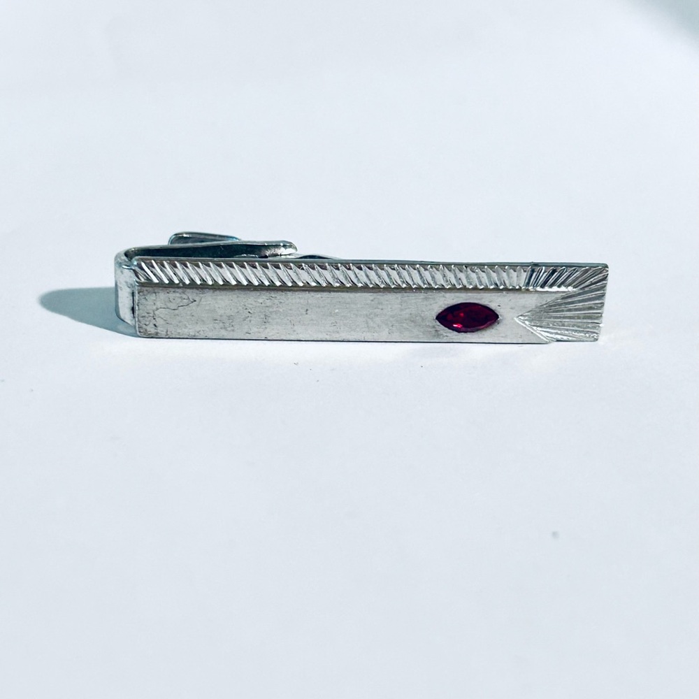 Speidel Silver Tie Bar with Red Marquise Accent
